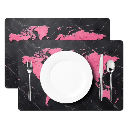 Wereldkaart - Roze - Marmer Placemat vinyl groot -zzsfeer2_Kitchenyeah-website