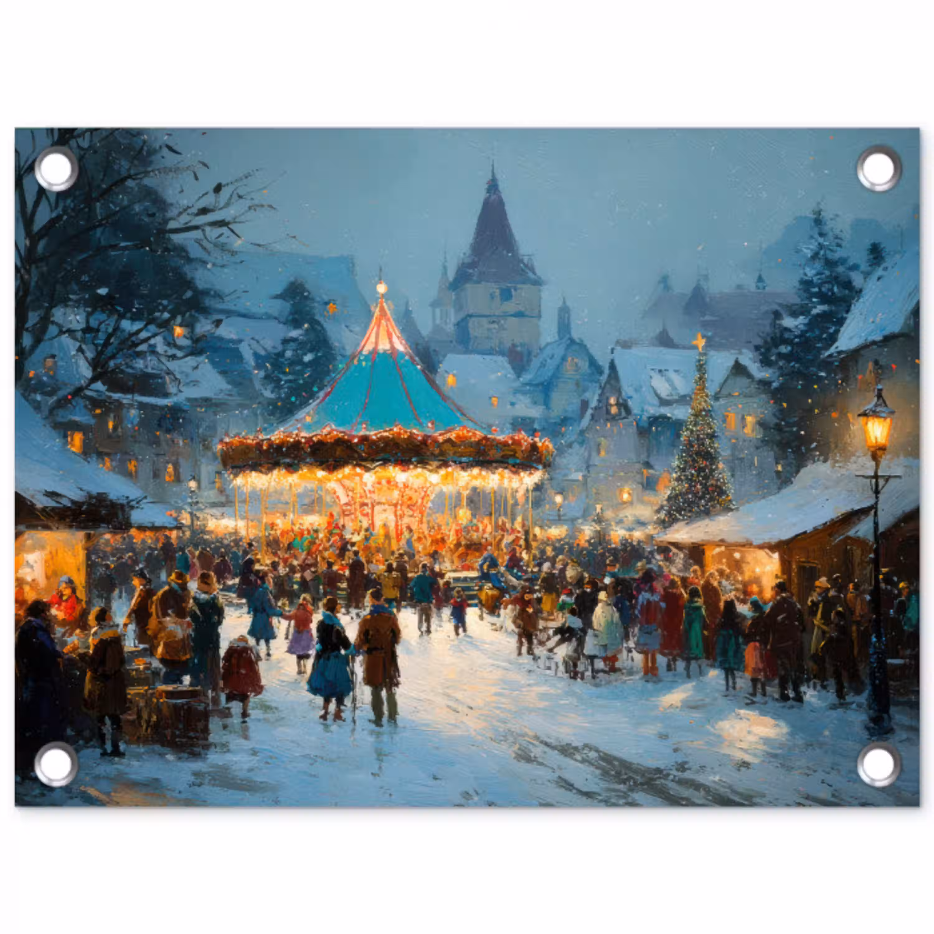 Winterkermis - Dorp - Kleurrijk tuinposter los doek klein -3d