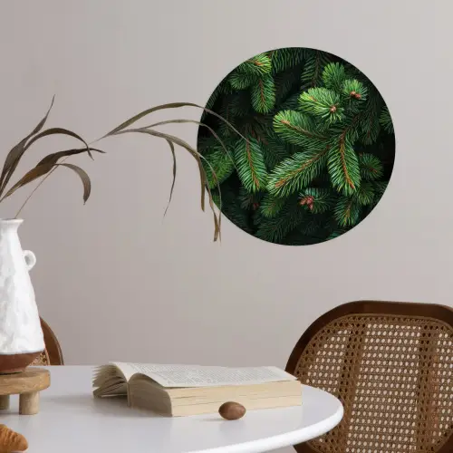 Sparrentakken - Knoppen - Naalden - Groen Wandcirkel behangsticker klein -sfeer3