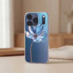 Blauw - Bloem - Glazen - Sierlijk Telefoonhoesje iPhone 17 Pro klein -sfeer2