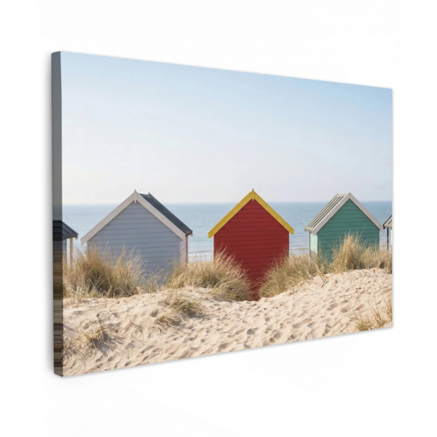 Strand - Huisjes - Kleurrijk - Duinen Tuinposter op houten frame 2 cm dik klein -3d