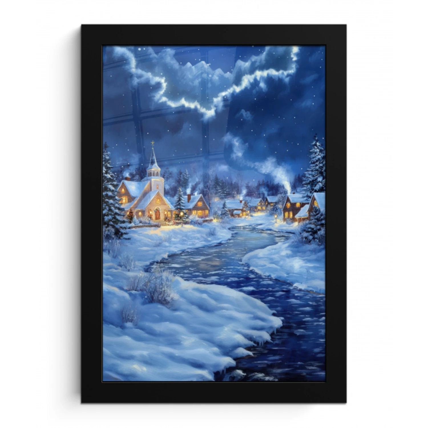 Winteravond - Kerstdorp - Donker fotolijst zwart zonder passe partout klein -3d