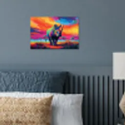 Neushoorn - Zonsondergang - Savanna - Kleurrijk poster papier klein -sfeer2