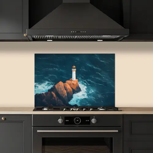 Vuurtoren - Rots - Zee - Golven keuken achterwand spatscherm klein -sfeer1