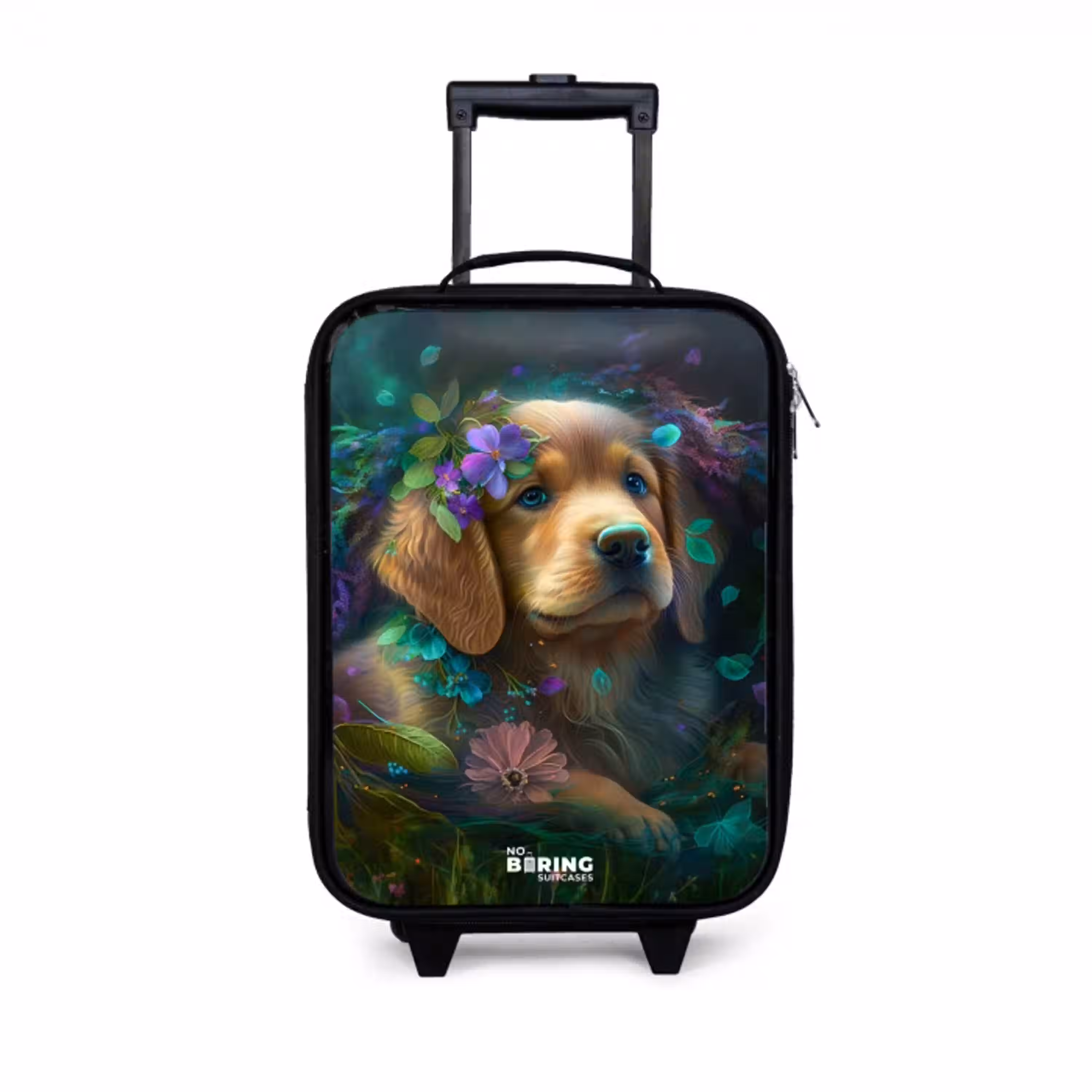 Bruine hond tussen de bloemen Kinderkoffer - Zwart klein -3d