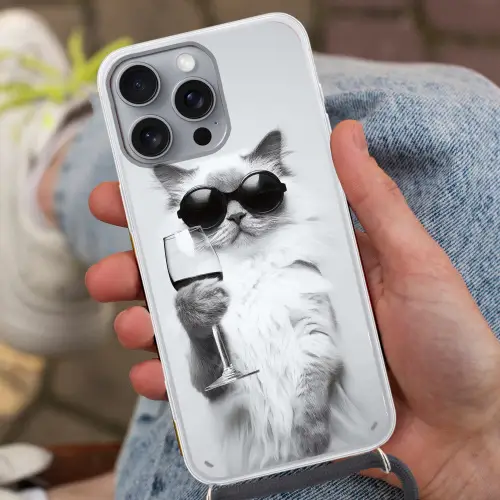Kat - Zonnebril - Wijnglas - Langharig Hoesje iPhone 16 Pro Max met koord klein -sfeer3