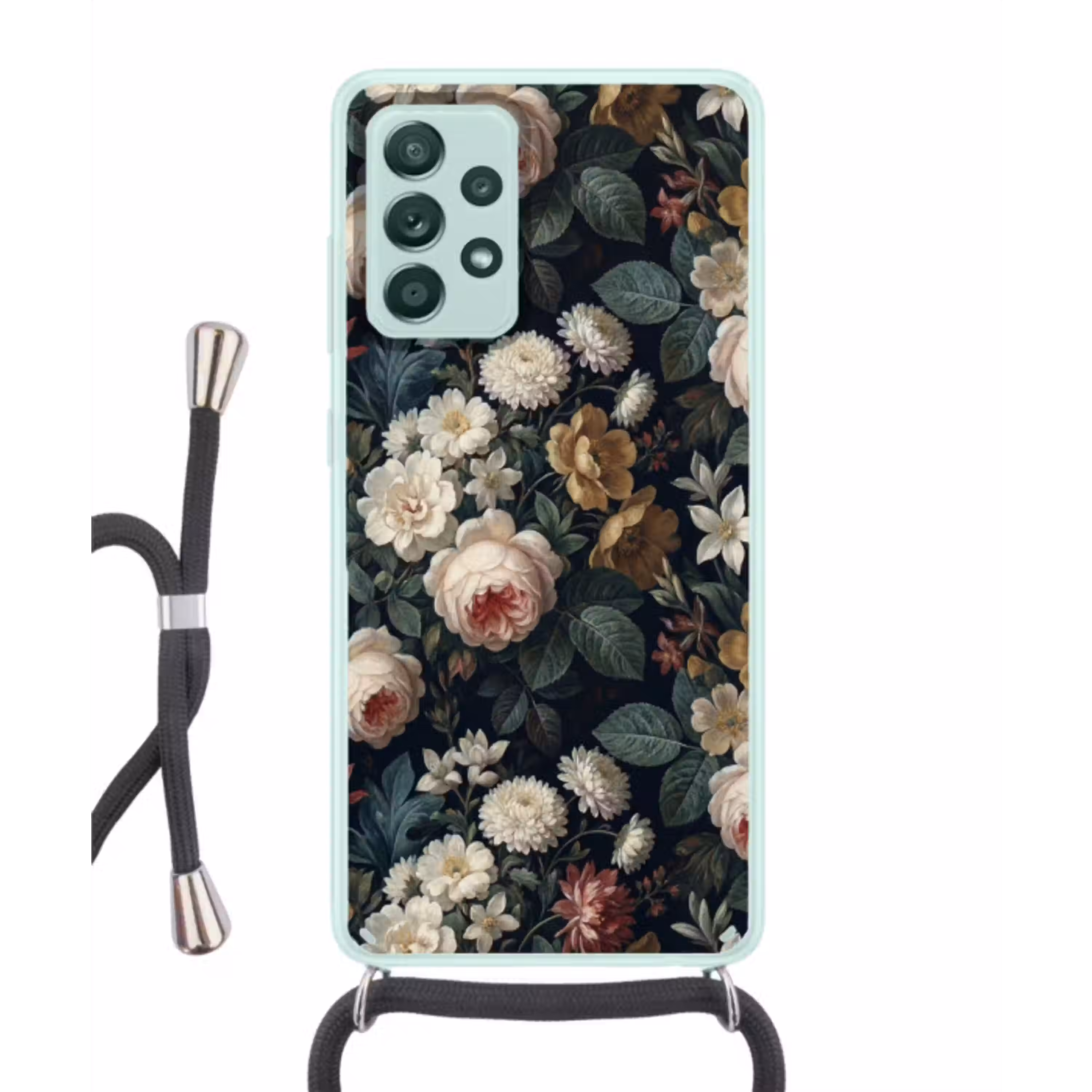 Bloemen - Boeket - Botanisch - Vintage - Donkere achtergrond Hoesje Samsung Galaxy A52 met koord klein -3d
