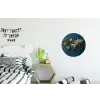 Wereldkaart - Geborduurd - Verschillende tinten Wandcirkel aluminium klein -kinderkamer