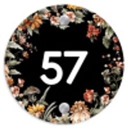 Bloemen - Zwart - Traditioneel Naambord Rond klein -3d