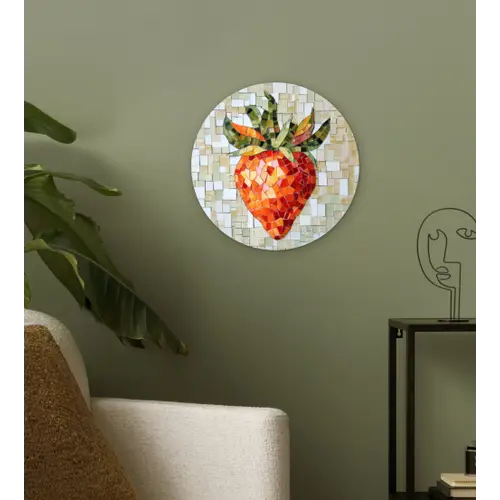 Aardbei - Rood - Mozaïek - Fruit Wandcirkel plexiglas klein -sfeer3