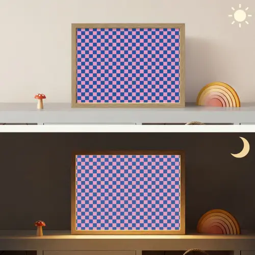 Dambord - Blauw - Patroon - Roze Light Box met batterij (Wandlamp kind) middel -sfeer3_kind