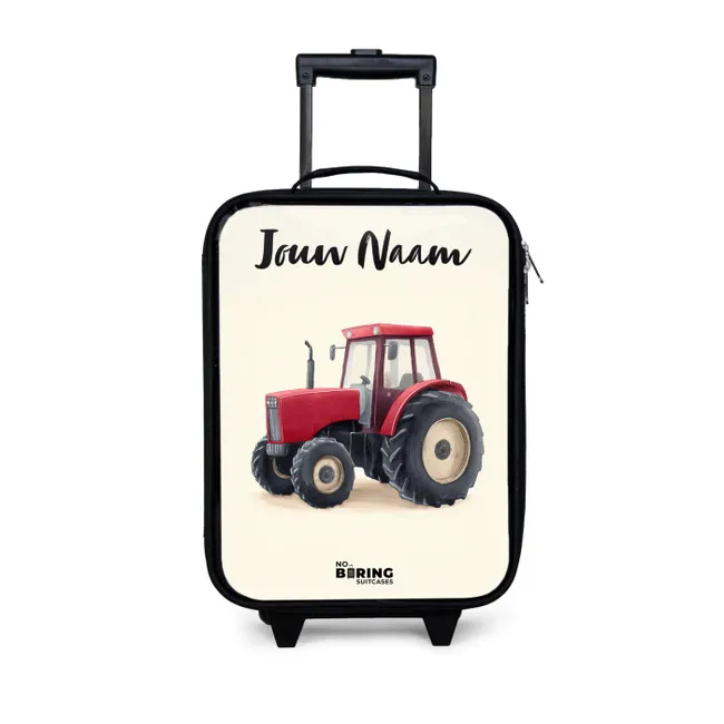 Kinderkoffer met naam - Tractor - Getekend - Rood