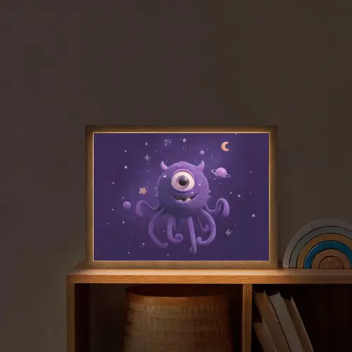 Monster - Paars - Ruimte Light Box met batterij (Wandlamp kind) middel -sfeer1_kind