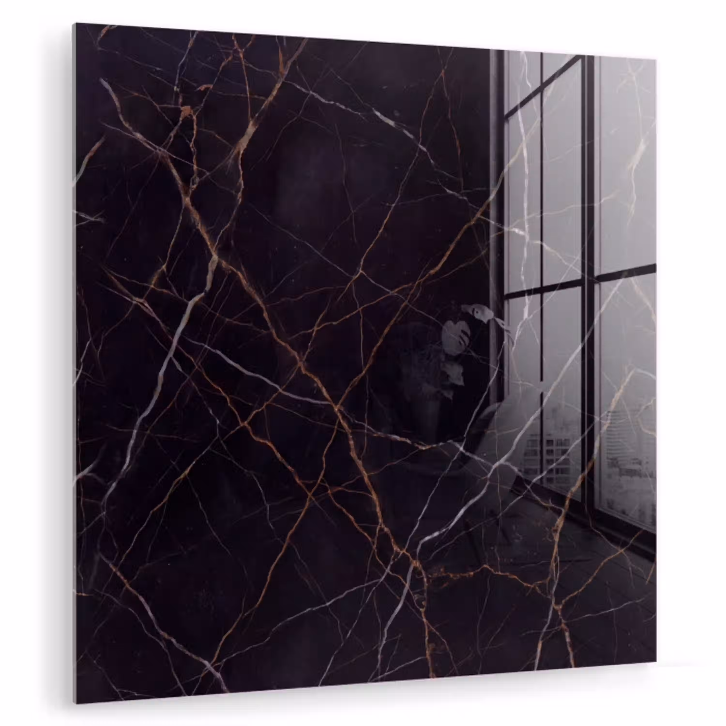 Natuursteen - Marmerpatroon - Abstract - Modern - Zwart - Goud plexiglas 5mm klein -zzzproduct_nieuw