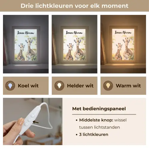 Giraffe - Wilde dieren - Natuur - Kinderen Light Box met kabel (Kinderlampje) klein -USP_lichtkleurNL