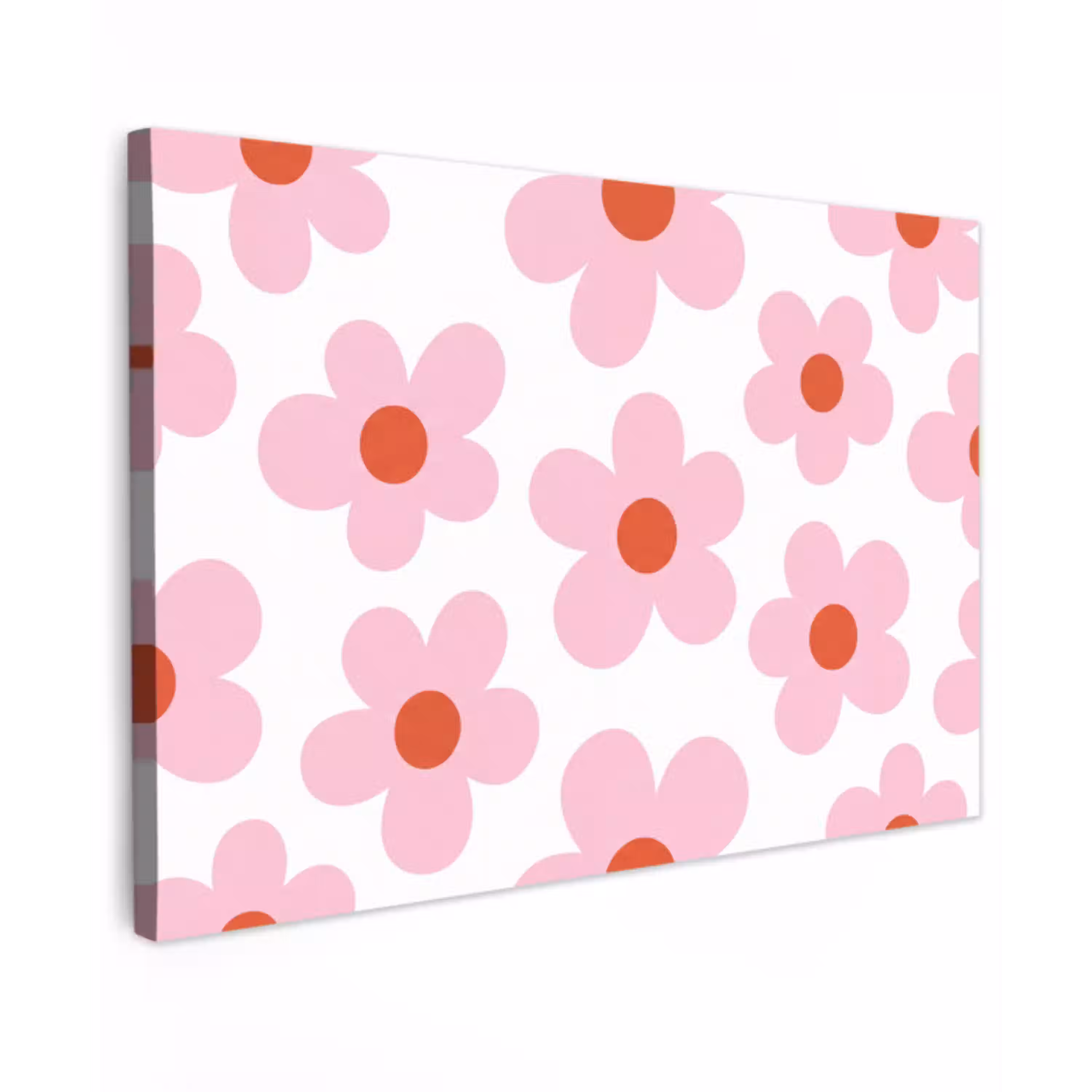 Bloemen - Patroon - Modern - Roze - Wit Tuinposter op houten frame 2 cm dik klein -3d