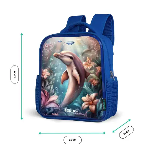 Dolfijn en vissen in onderwater bloemenwereld Kinderrugzak - Blauw middel -productfoto_formaten