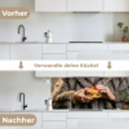 Vrouw - Hamburger - Bontjas keuken achterwand 2 middel -voor-na_DE