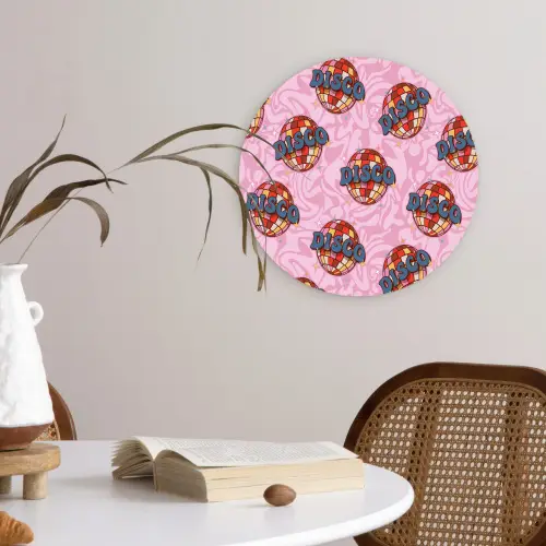 Disco - Bal - Patroon - Roze Wandcirkel kunststof plaat 5mm dik klein 188 -sfeer4