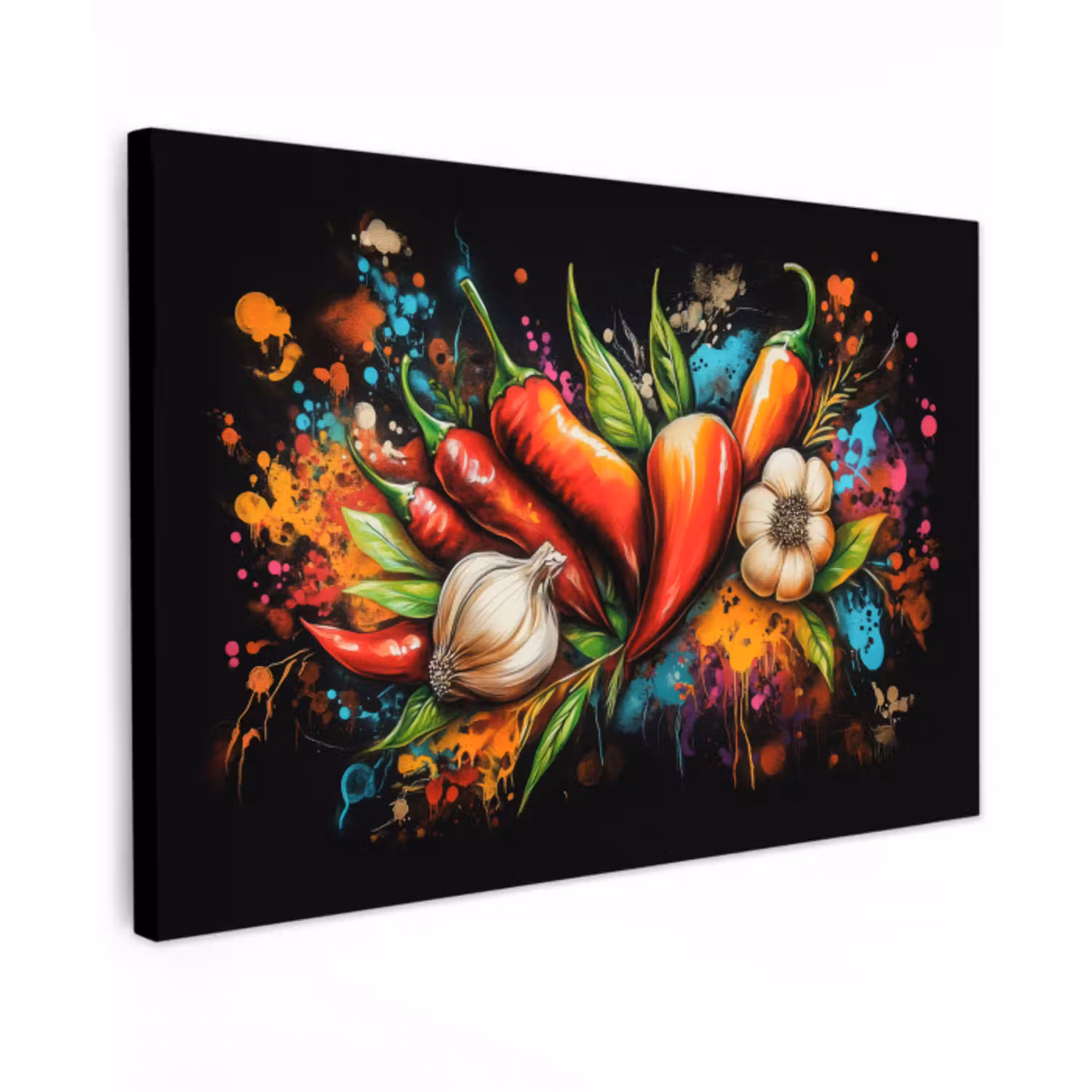 Groente - Peper - Knoflook - Graffiti - Verf - Kleurrijk canvas 2cm klein -z3d