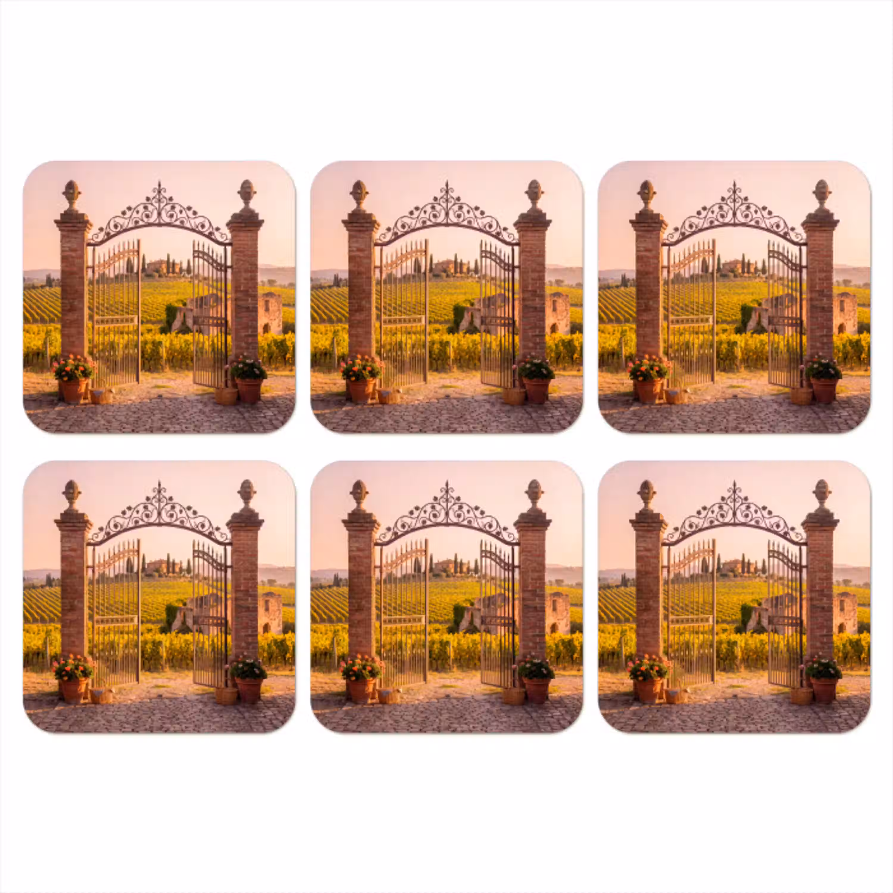 Poort - Landschap - Platteland - Zonlicht - Warm onderzetter kurk middel -3d