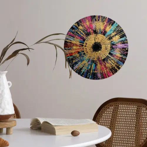 Explosie - Goud - Kleurrijk - Abstract Wandcirkel behangsticker klein -sfeer3