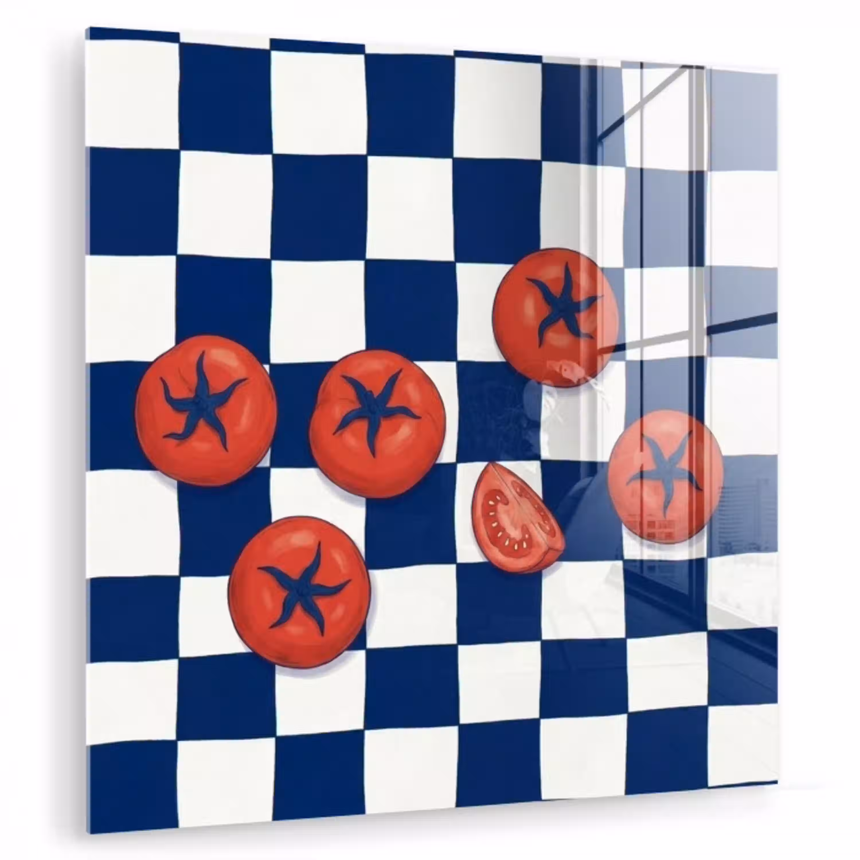 Eten - Tomaten - Keuken - Illustratie - Rood-Blauw plexiglas 5mm klein -zzzproduct_nieuw