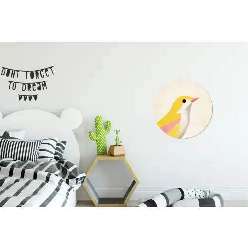 Vogel - Minimalistisch - Geel Wandcirkel aluminium klein -kinderkamer