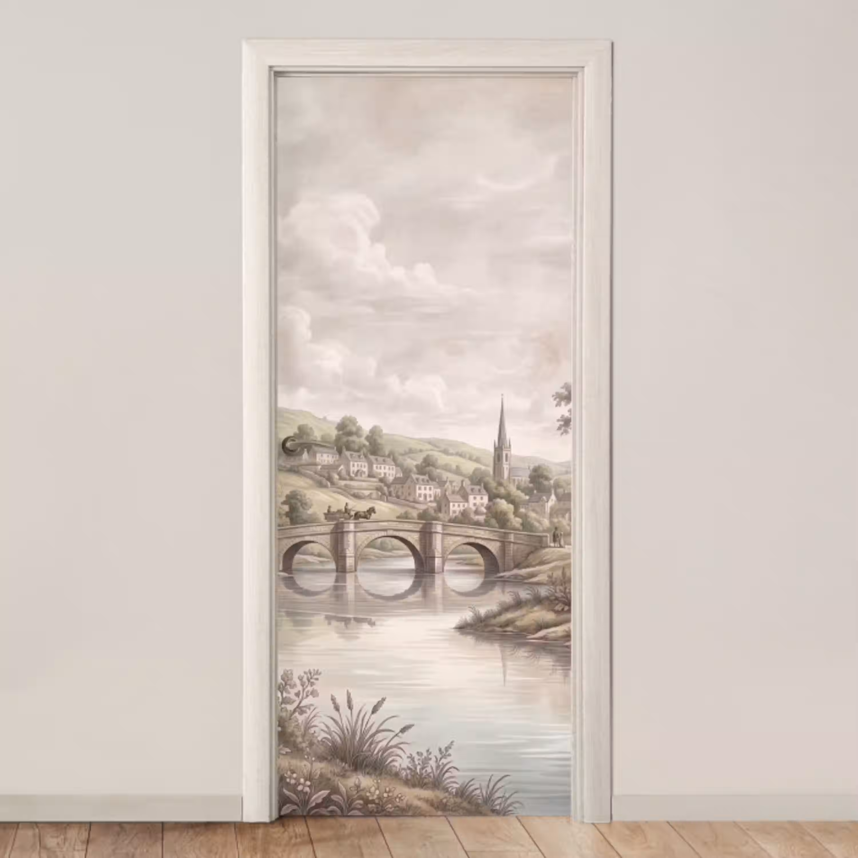 Dorp - Brug - Uitzicht - Groen deurposter klein -3d_beige