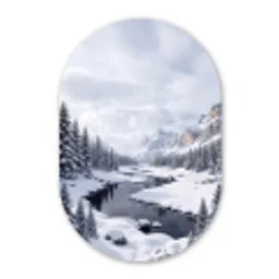 Sneeuwlandschap - Bergen - Rivier - Winter Wandcirkel Ovaal Forex klein -3d