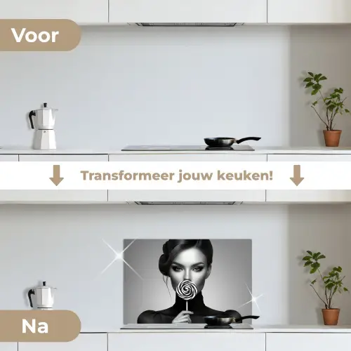 Vrouw - Lolly - Zwart keuken achterwand spatscherm klein -voor_na_NL