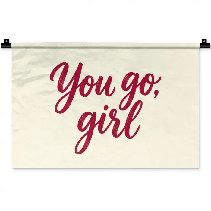 you go girl - Rood - Wit Wandkleed katoen klein -zz3d