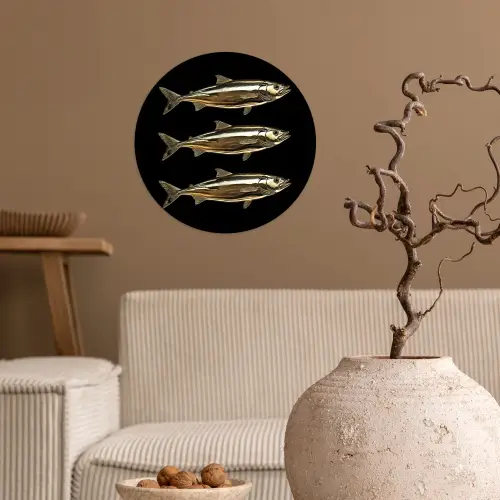 Vissen - Goud - Zwart Wandcirkel behangsticker klein -sfeer1