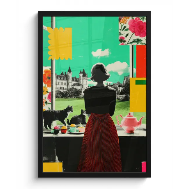 Bilder mit Rahmen - Frau - Küche - Katzen - Durchsichtig