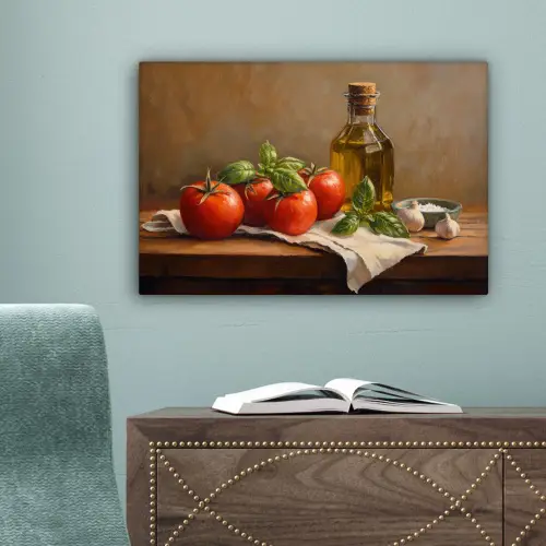 Tomaten - Olijfolie - Stilleven canvas 2cm klein -sfeer4