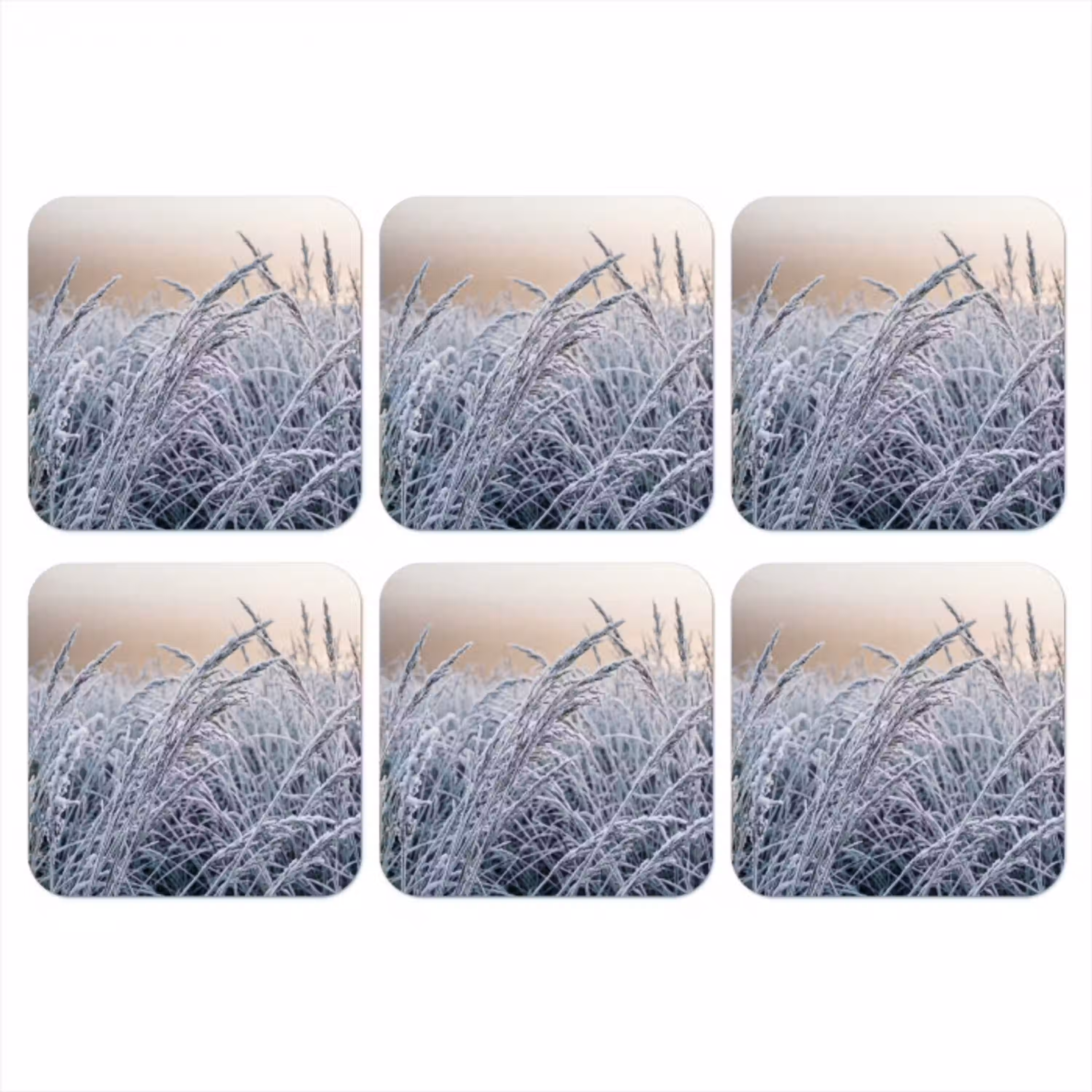 Rijp - Gras - Kristallen - Winter - Minimalistisch onderzetter kurk middel -3d