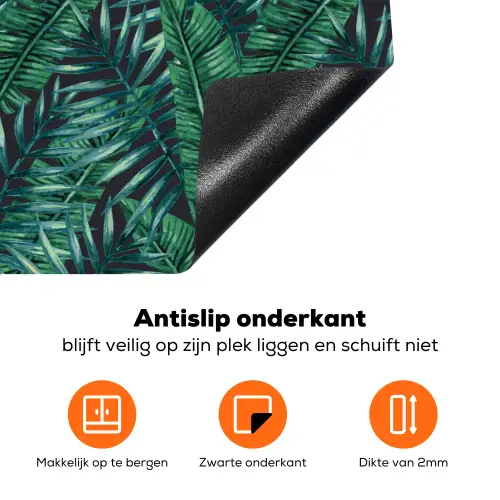 Palmbladeren - Blauw - Tint - Zwart Inductie beschermer vinyl 3mm klein 276 -zzzzzzz-td-onderkant