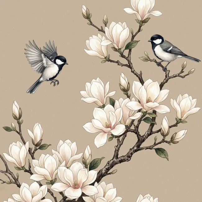 Behang - Oosters - Vogels - Beige