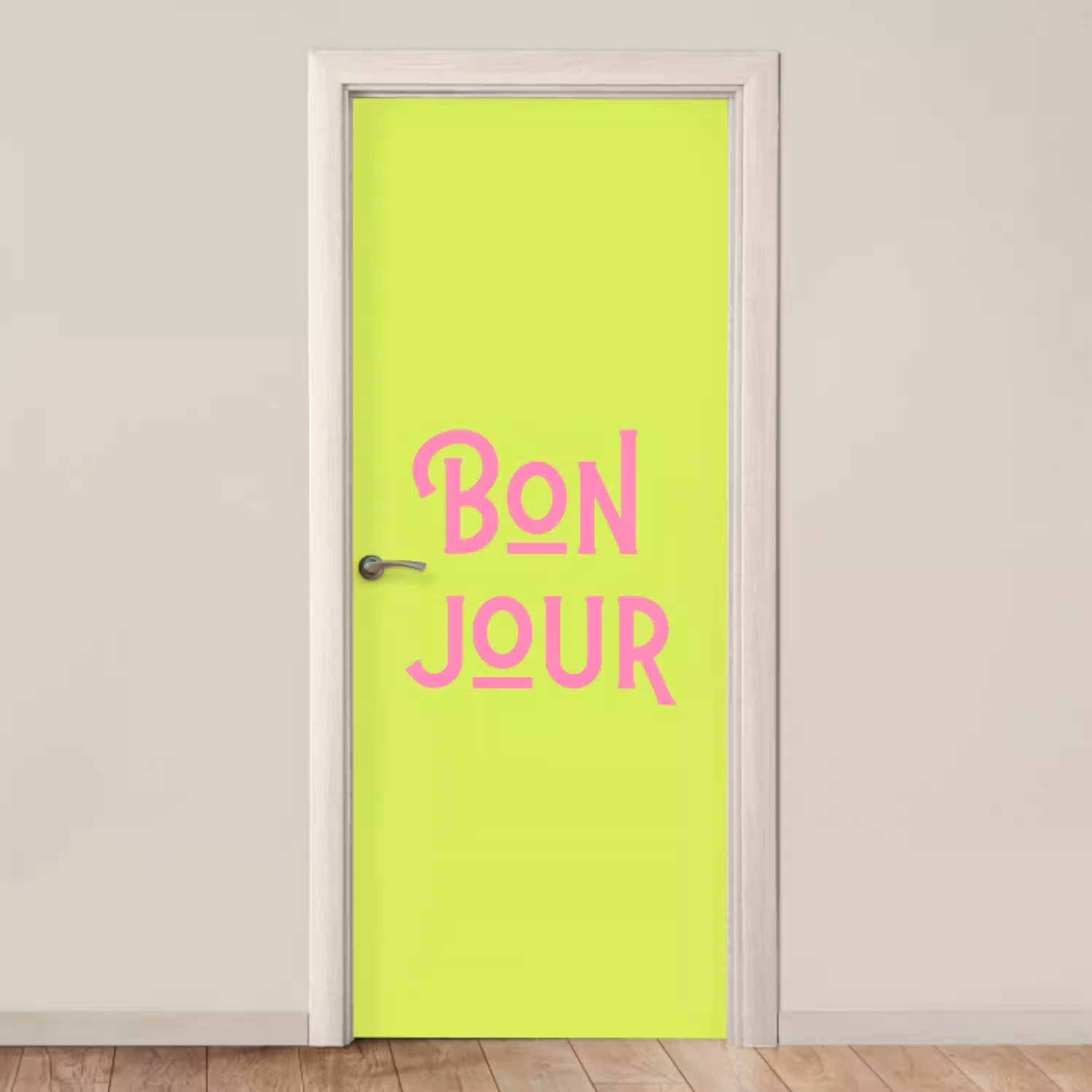 Groen - Roze bonjour - art-deco deurposter klein -3d_beige