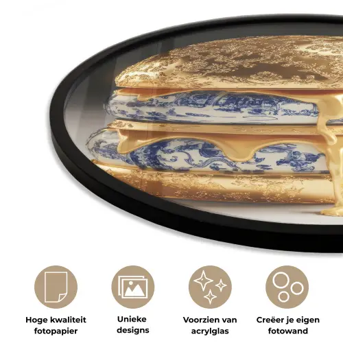Delftsblauw - Goud - Burger Fotolijst rond zonder passe partout klein -closeup_NL