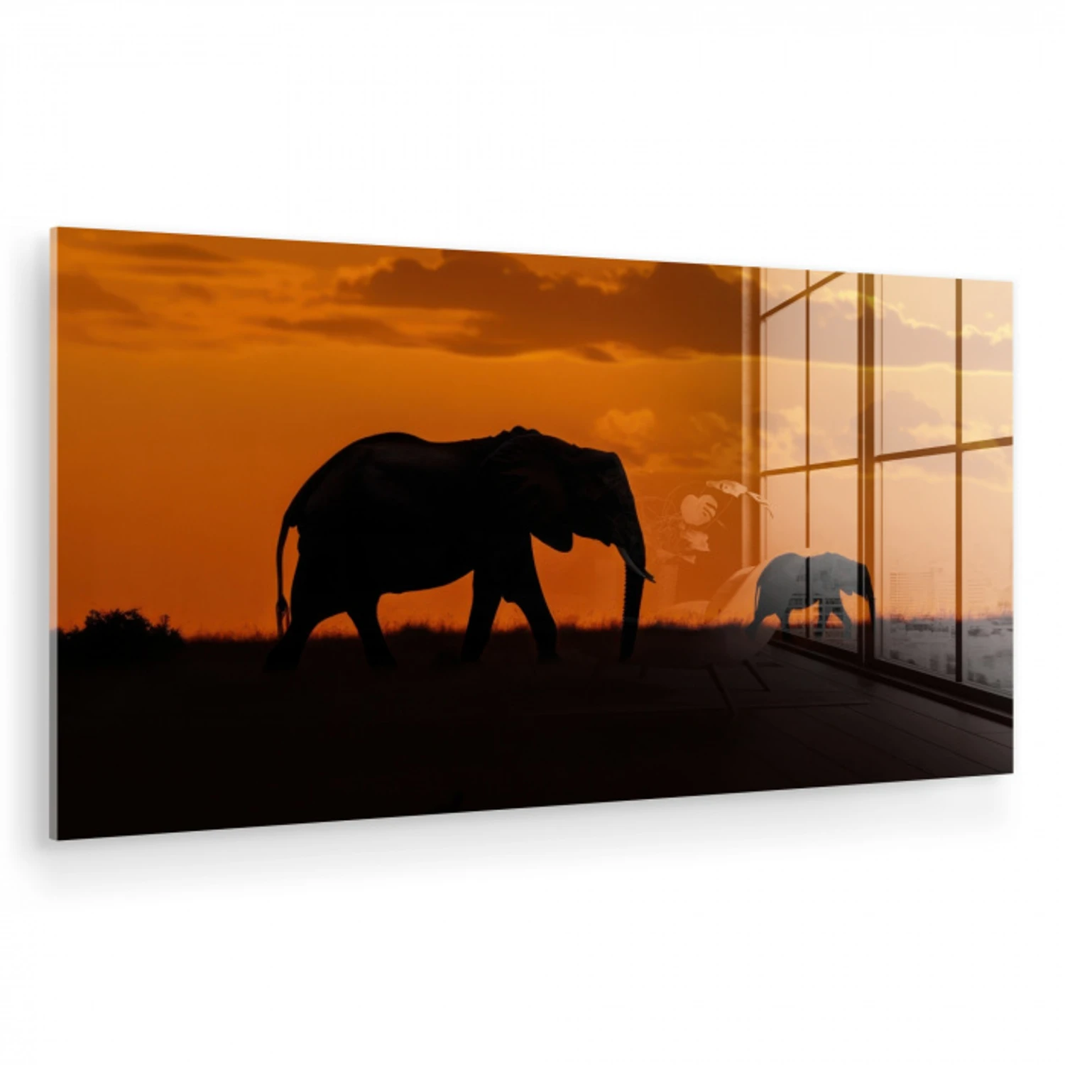 Olifanten - Savanne - Zonsondergang plexiglas 5mm klein -zzzproduct_nieuw