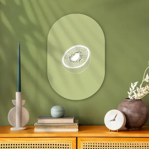 Kiwi - Lijntekening - Minimalistisch - Groen Wandcirkel Ovaal Forex klein -sfeer2