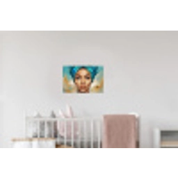 Portret - Vrouw - Schilderij - Blauw - Goud - Expressief Muursticker klein -kinderkamer