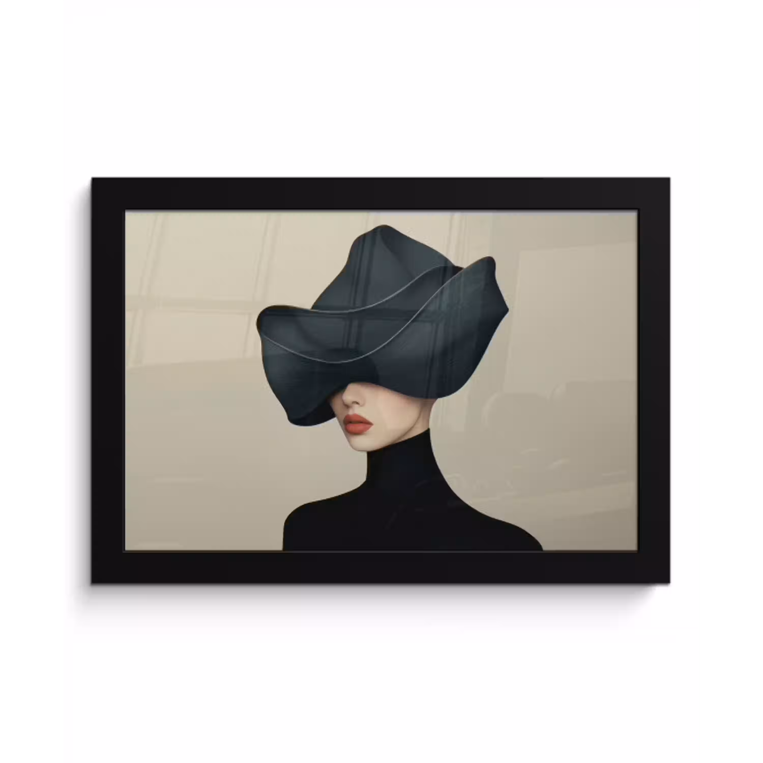 Vrouw - Groen - Hoed fotolijst zwart zonder passe partout klein -3d