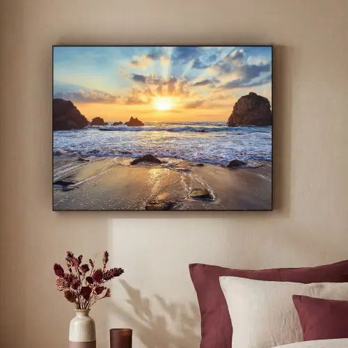 Strand - Zonsondergang - Natuur - Zee - Landschap Textielframe zwart klein -sfeer1