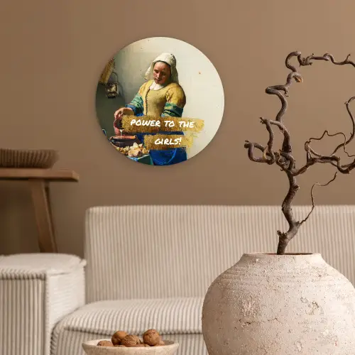 Melkmeisje - Goud - Quotes - Schilderij - Oude meesters Wandcirkel kunststof plaat 5mm dik klein -sfeer1