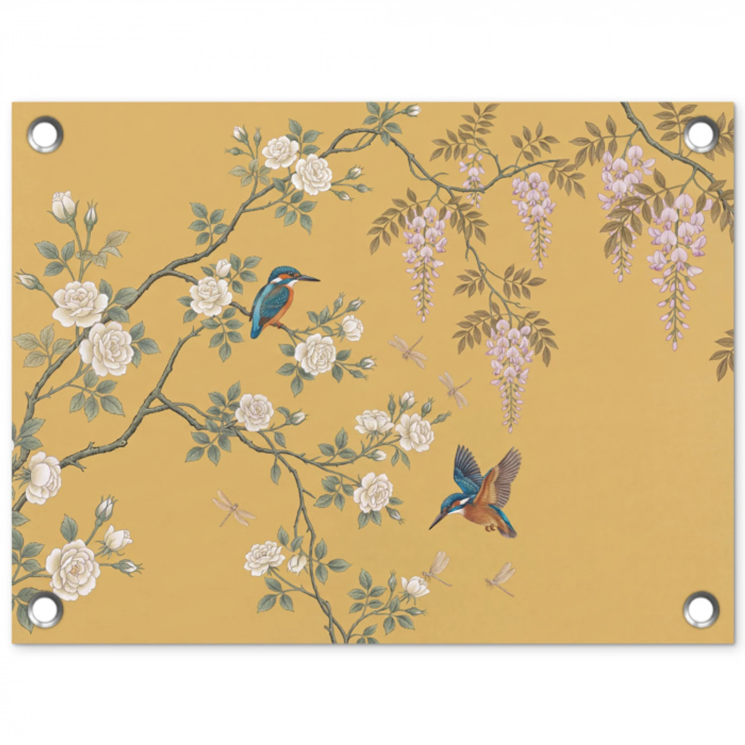 IJsvogels - Bloesem - Geel tuinposter los doek klein -3d