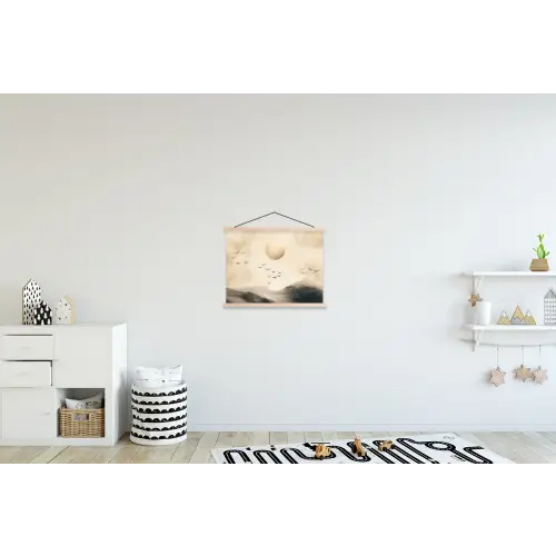 Landschap - Japandi - vogel textielposter latten blank klein -kinderkamer