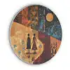 Silhouetten - Abstract - Zon - Maan Akoestische PET Vilt - Rond klein -3d