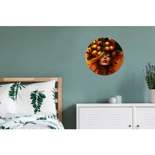 Vrouw - Citroenen - Bloesem - Geel Wandcirkel aluminium klein -slaapkamer